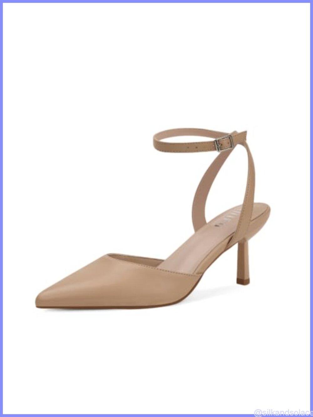 Pointed Toe Slingback Stiletto Heels PU Mesh Ankle Strap Pumps